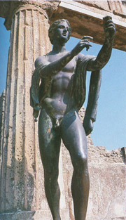 The bronze statue of Apollo near the portico of the sacred area