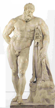 The marble statue of Farnese Hercules of the Archaeological Museum of Naples