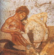 Mosaic with erotic scene from the House of the Faun in Pompeii