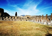 Another view of Pompeii ruins with Vesuvius on background