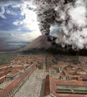 Reconstruction of Pompeii and Vesuvius on the 24th august 79 a.D.