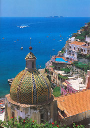 Positano and its cupola with majolica tiles