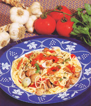 Vermicelli with sea fruits and tomato sauce, typical dish of the territory