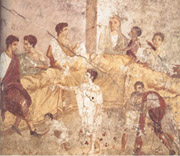 A Roman fresco representing a banquet