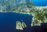 Bird's eye view of the Faraglioni Rocks of Capri